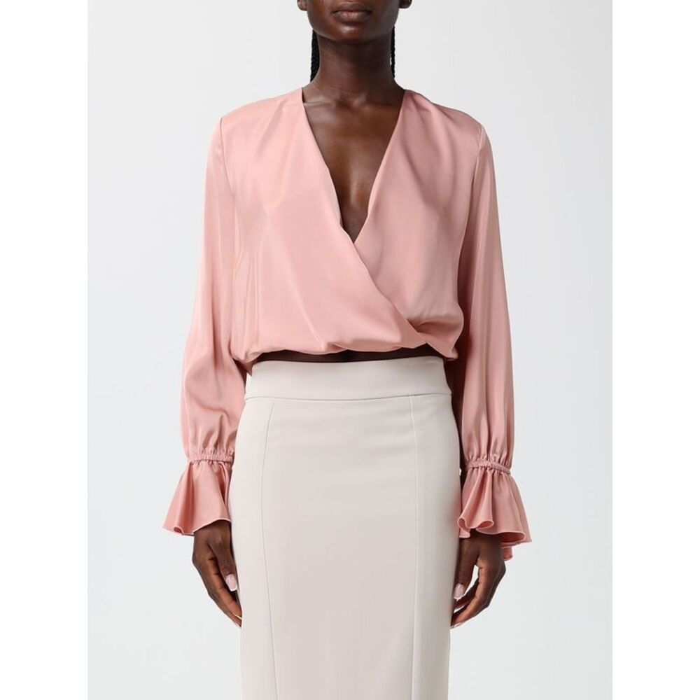 Hanita Women Hanita Cropped Satin V-Neck Blouse With Flared Long Sleeves